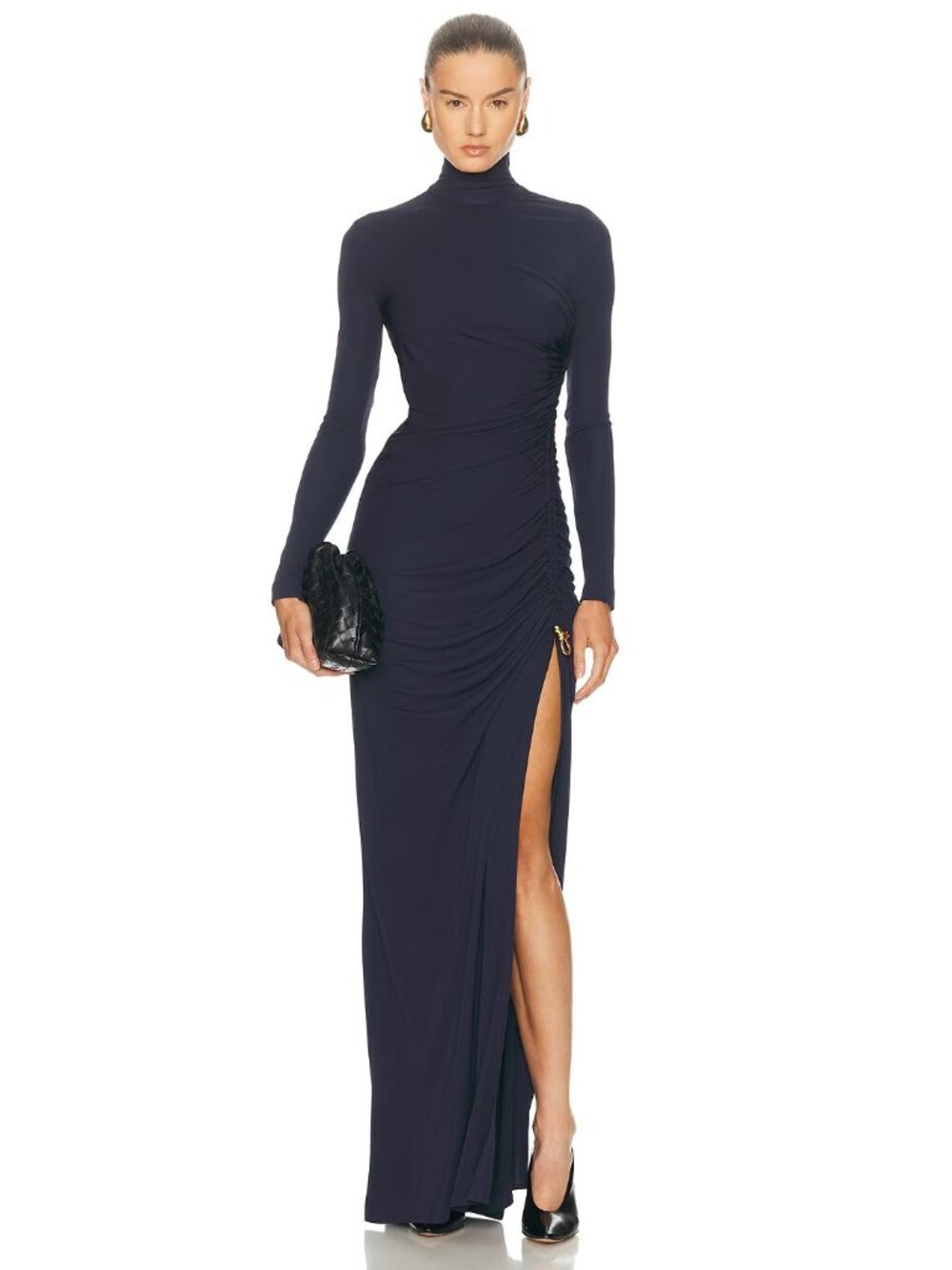 Bottega Veneta Long Sleeve Ruched Dress in Abyss